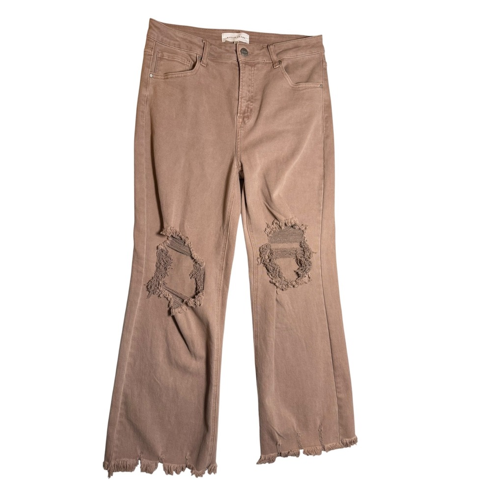 Risen Jeans Distressed Wide Leg High Rise Mauve Brown Denim Size 13/31 RDP5265-N
